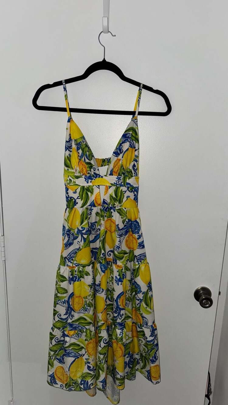 Milumia Lemon Print Cut Out Flowy Cami Midi Dress